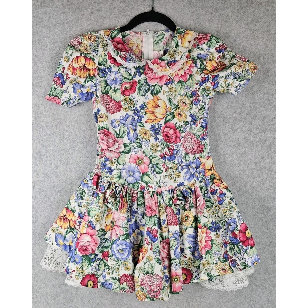 Vintage Rose Cottage Floral Dress Girls Sz 8 Cottagecore USA Made
